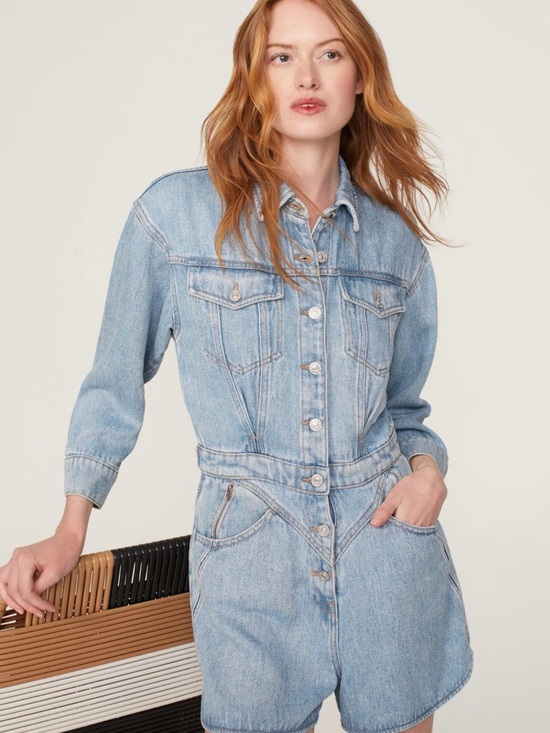 7 For All Mankind Pants - 7 For All Mankind Light Blue Denim Romper - Size: S